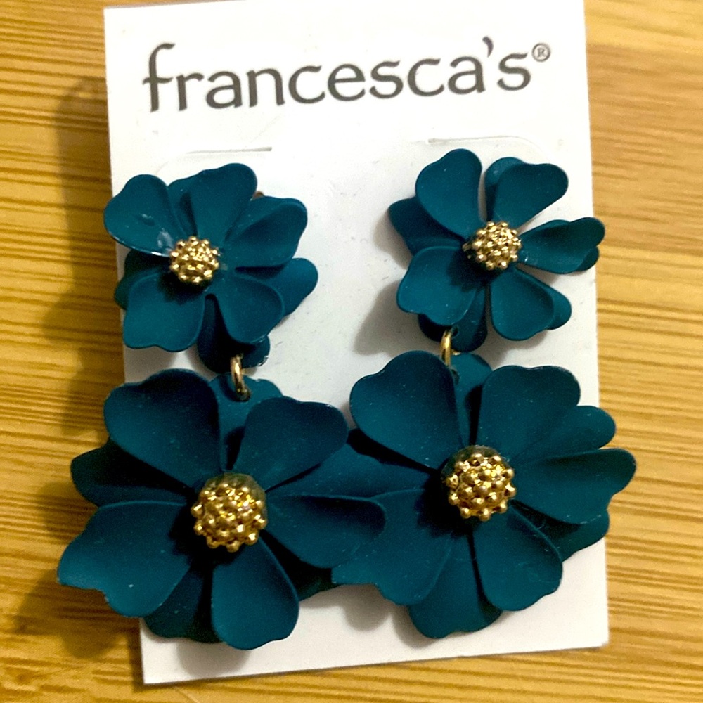 Frances dark green and gold flower drop earrings
